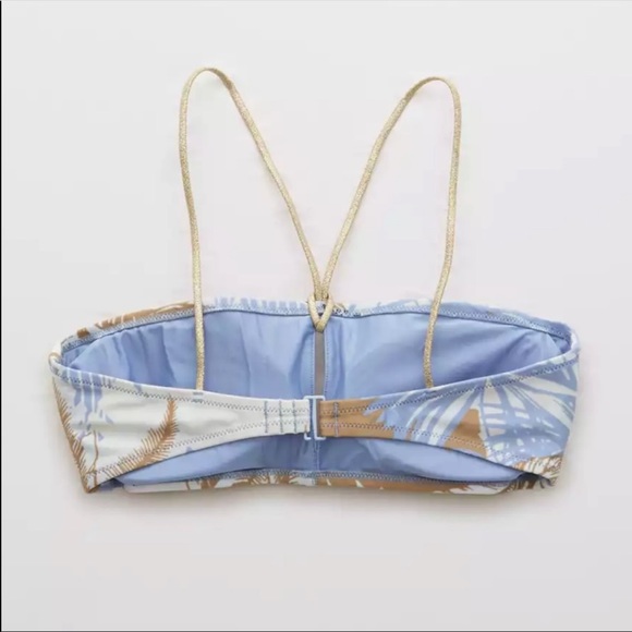 Aerie Swim Bandeau tropical glitter gold halter bikini SET top bottom  XL - Picture 9 of 16